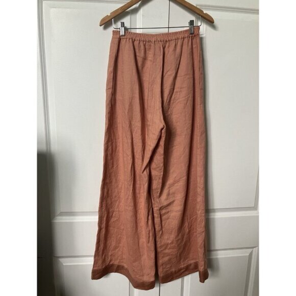 Womens Linen Wide Leg Pants Flowy Pull On Boho Hippie Orange - Picture 3 of 7